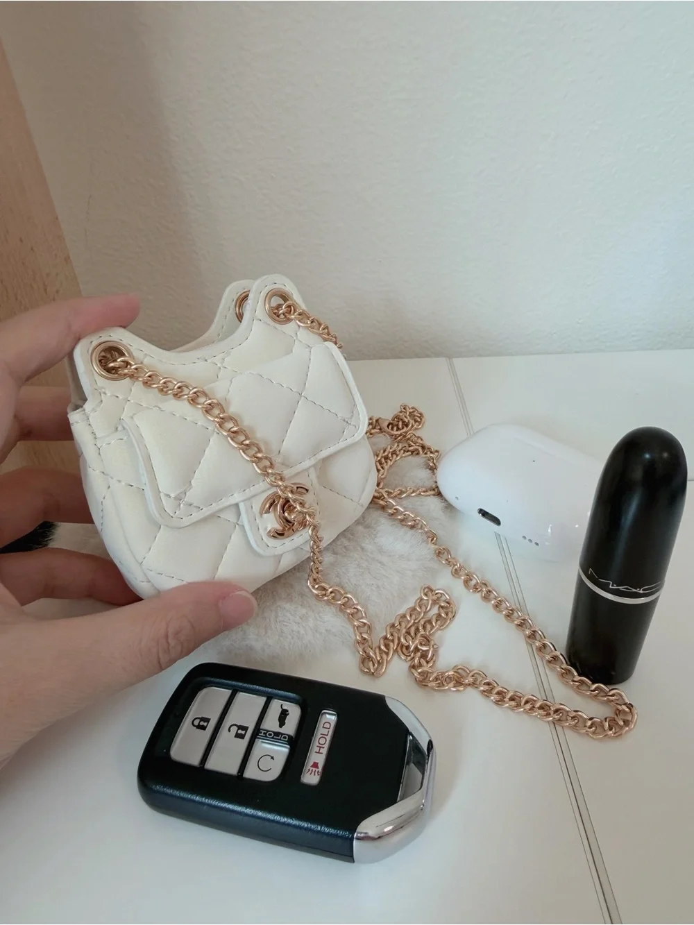 White Quilted Mini Bag Charm